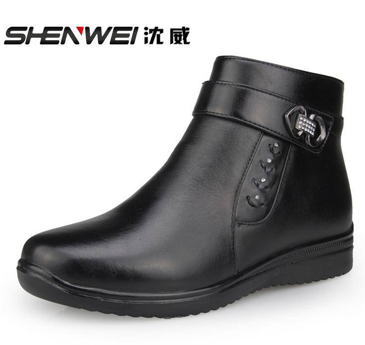 沈威媽媽棉鞋真皮加厚絨毛棉靴