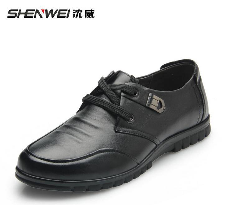 沈威 真皮男鞋休閑男鞋低幫鞋系帶平底鞋手工真皮男鞋