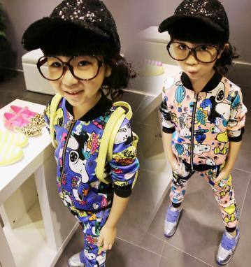 2014春秋 女童套裝新款 卡通史努比休閑外套褲子2件套一件代發(fā)