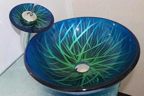 玻璃洗手盆、玻璃手繪盆、洗面盆、鋼化玻璃臺(tái)上盆，藝術(shù)盆含龍頭