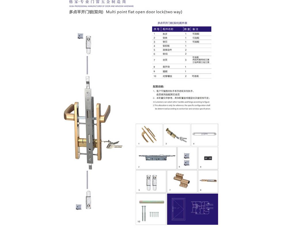 多點平開門鎖（雙向） 門窗配件