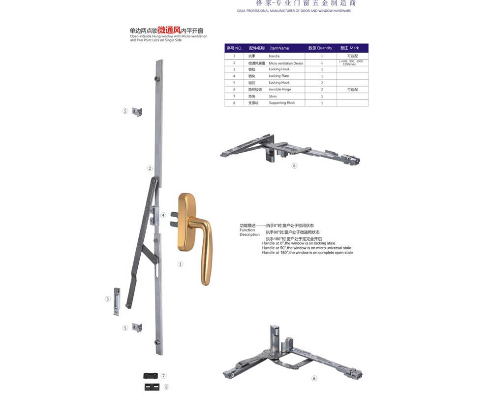 單點兩邊鎖微通風內平開窗 門窗配件