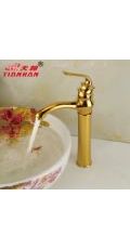 新款鍍金色面盆龍頭 歐式復(fù)古冷熱水龍頭加高單孔臺(tái)上盆