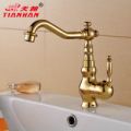 歐式金色仿古水龍頭全銅面盆龍頭冷熱水雙孔復古鍍金色