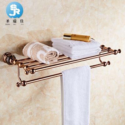 歐式不銹鋼浴巾置物架衛生間浴室掛件套裝衛浴五金玉石金色毛巾架