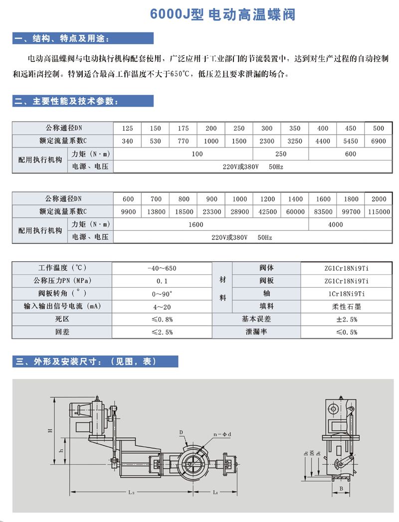 6000J 型 電動(dòng)高溫蝶閥