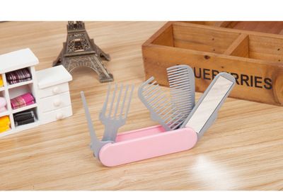 美發梳子 多功能便攜折疊5合1美容美發器編發器化妝鏡