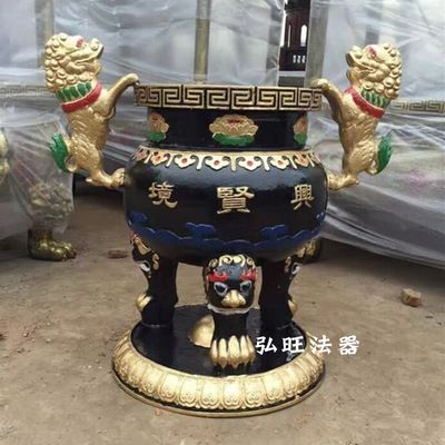 純銅香爐 雕花宗祠香爐 道觀大型燒香爐 鑄鐵圓形香爐