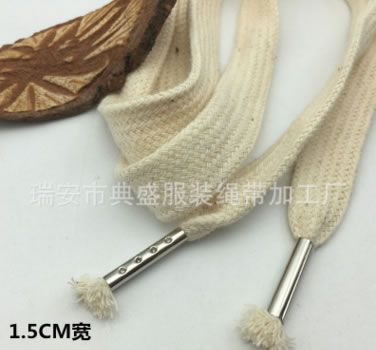 1.5CM寬本白色空心環(huán)保雙層扁棉繩金屬包頭扁褲繩衣帽抽繩
