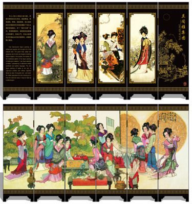 漆器仿古小屏風 043 蘭閨雅集圖 外事商務工藝禮品