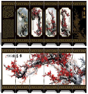 漆器仿古小屏風 025 報春圖 中國特色工藝禮品