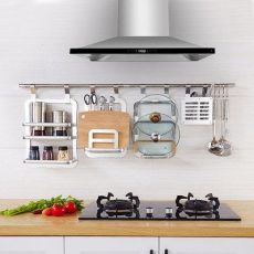 廚房壁掛太空鋁刀架調(diào)料架鍋蓋架碗筷瀝水收納置物架DIY套裝