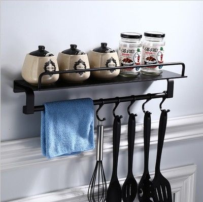 免打孔黑色浴室雙層置物架 太空鋁多功能廚衛雙用雙層長方置物架